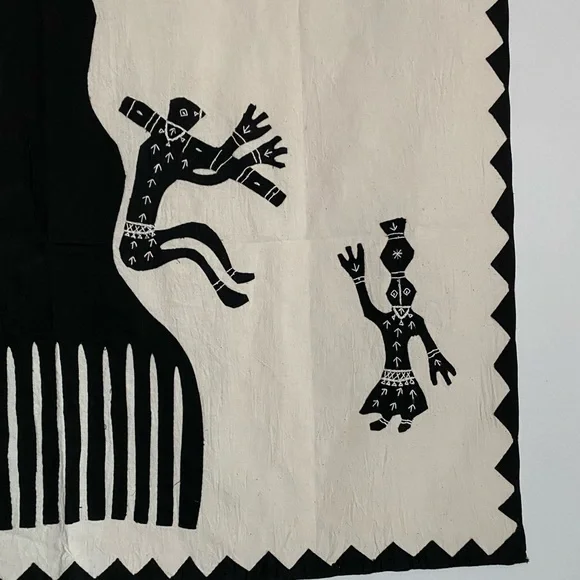 Tree of Life Appliqué Wall Hanging - Black / Ecru Large Textile Embroidered Art - Picture 7 of 8